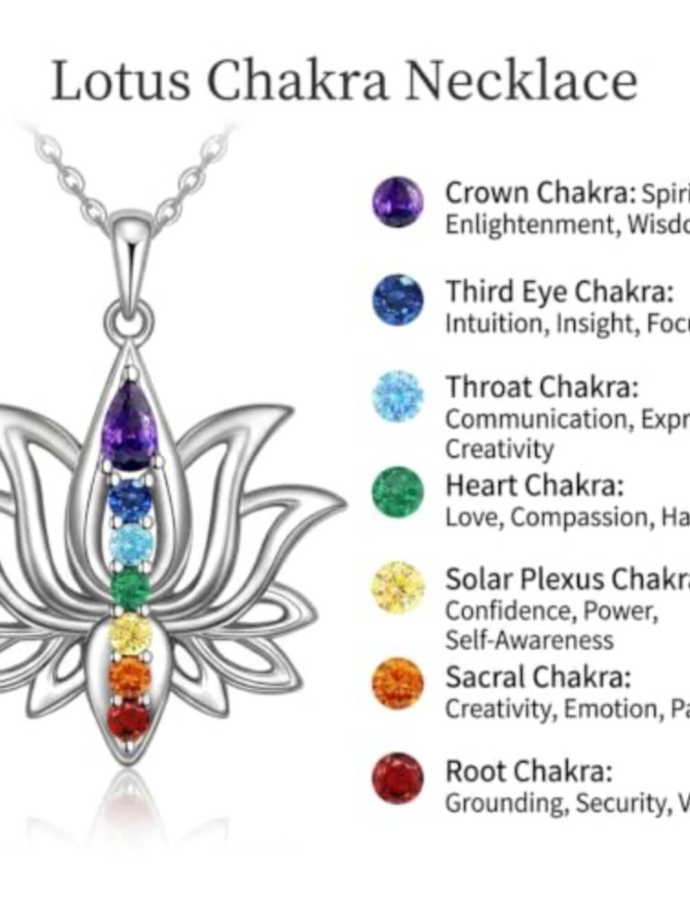 Sterling Silver Lotus Chakra Necklace 7 Chakra Pendant Yoga Jewelry - Picture 4 of 6